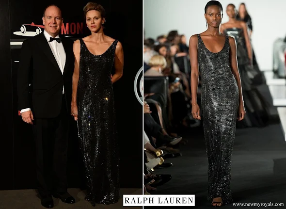 Princess Charlene wore Ralph Lauren Sequin Gown from Fall Winter 2017-18 Collection