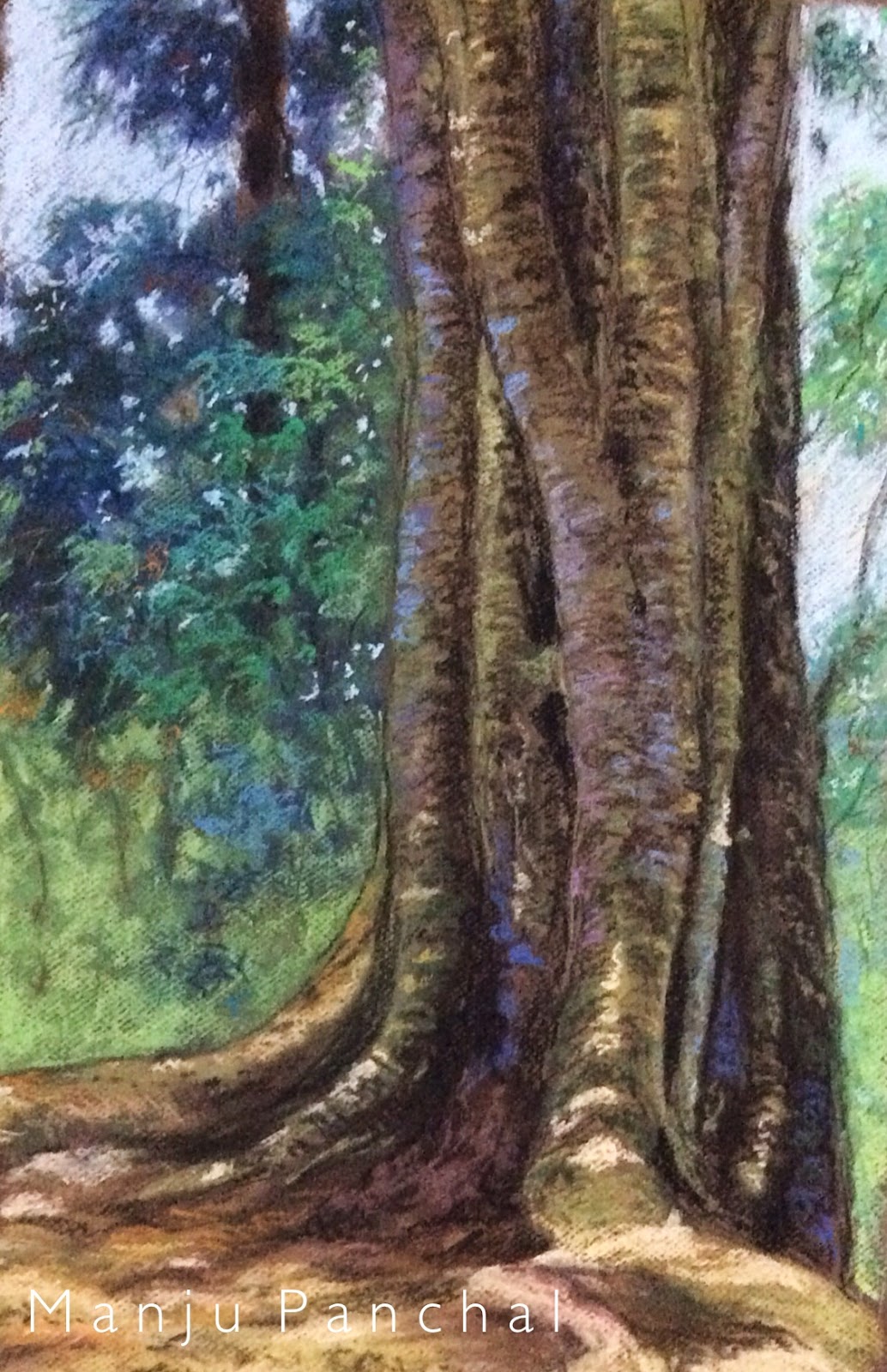 Soft pastel painting of a tree in COORG by Manju Panchal