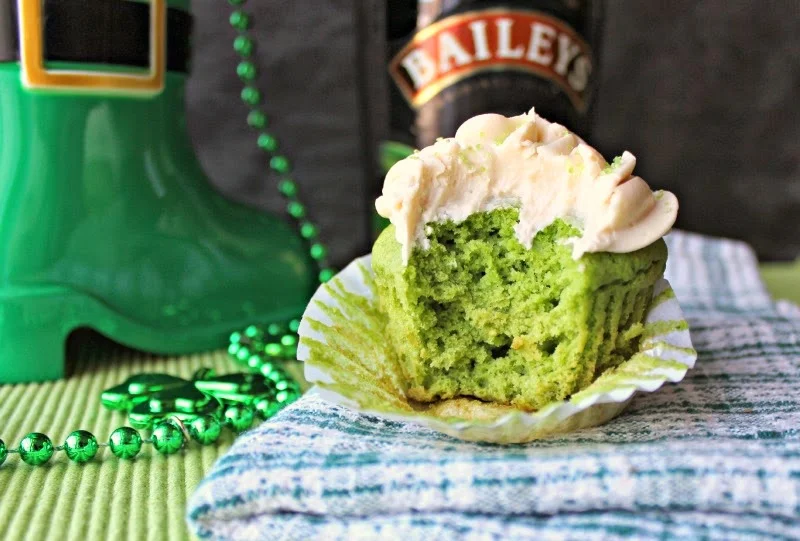 Spinach Cupcakes with Irish Cream Frosting with bite