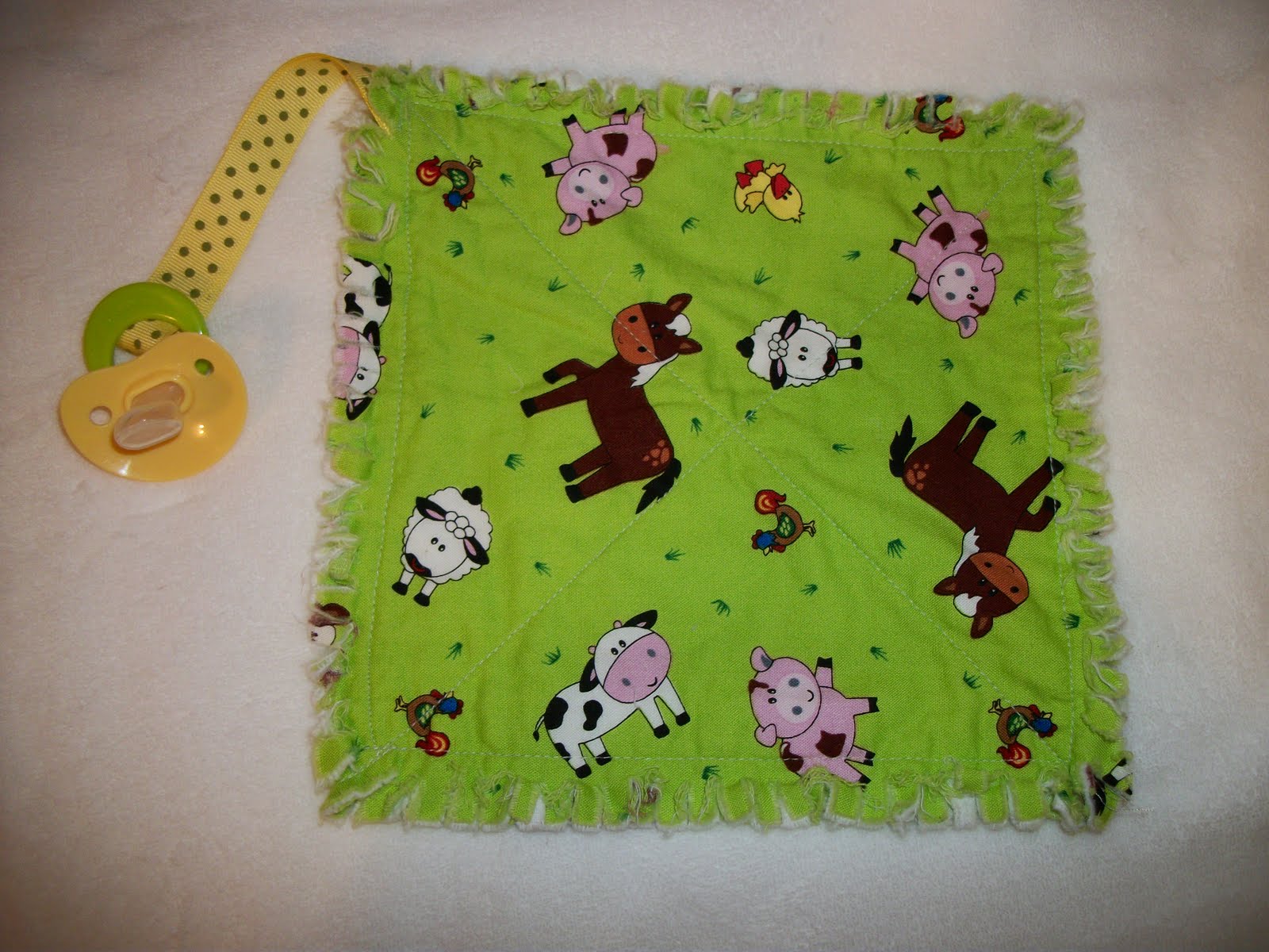 Deerecountry Quilts Camo John Deere rag quilt, pacifier holders