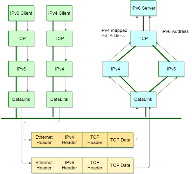 IPv6 server on dual stack host serving IPv4 and IPv6 clients