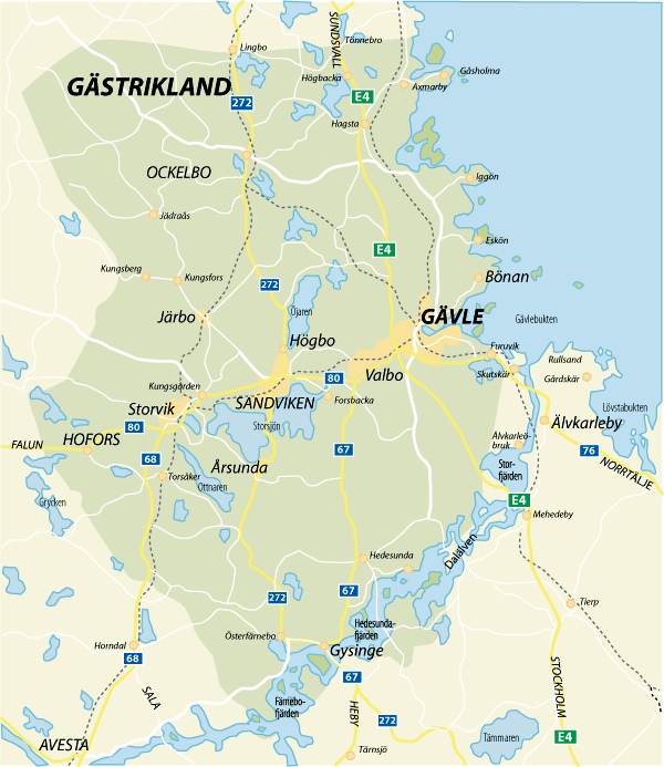 Karta över Gästrikland Regionen | Karta över Sverige, Geografisk