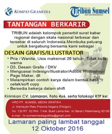 Lowongan Kerja Desain Grafis Tribun Pt Sumsel Media Grafika Karir Palembang