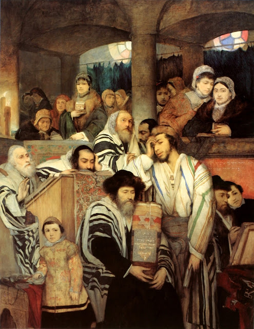 Jews Praying in the Synagogue on Yom Kippur by Maurycy Gottlieb (1878)