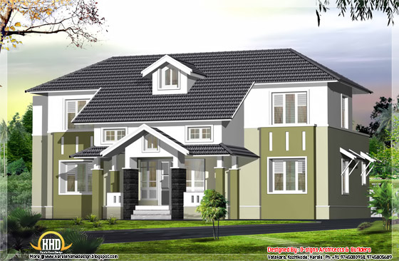 2400 Square Feet 4 BHK Sloping roof house elevation - May 2012