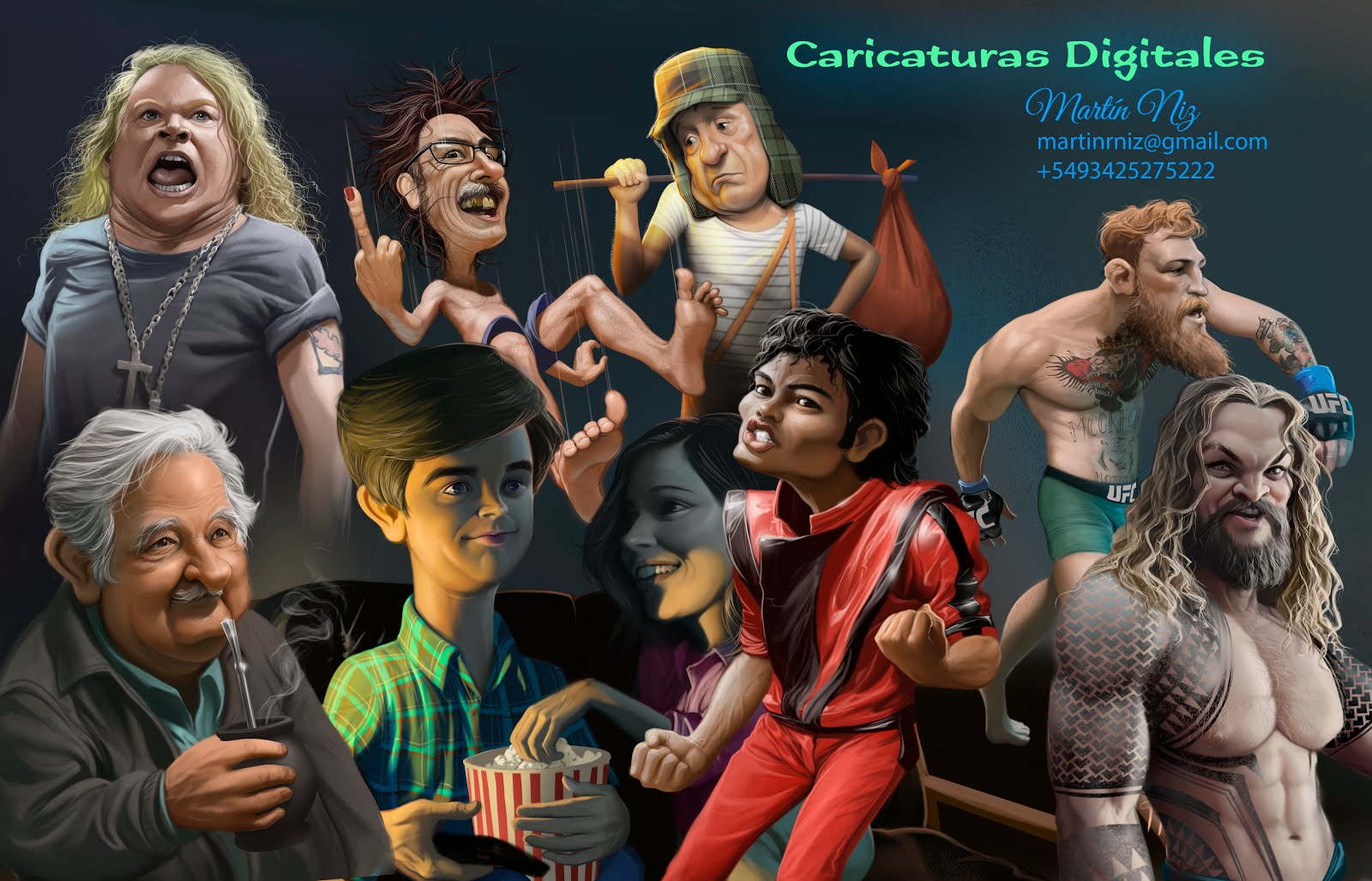 Caricaturas y Retratos Digitales y Artesanales. Animaciones 2D y 3D. ilustraciones en gral.