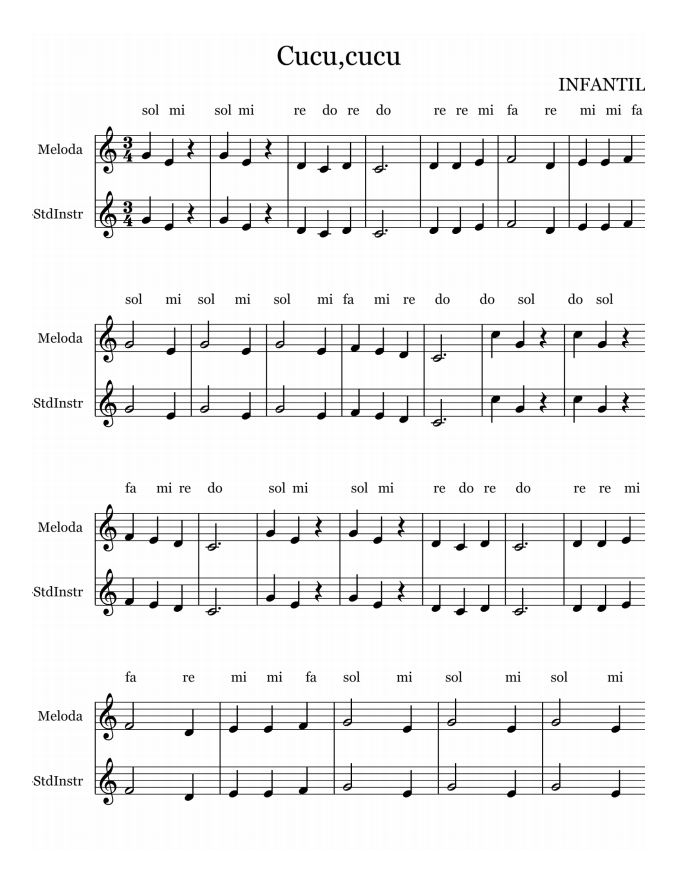 Música y piano. Todo sobre música.: Cucu canción infantil. Notas flauta,  partitura.