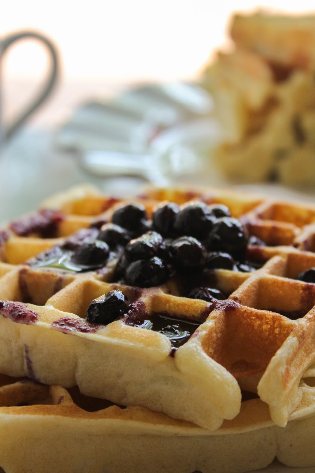 Cornmeal Belgian Waffles with Fresh Blueberry Syrup