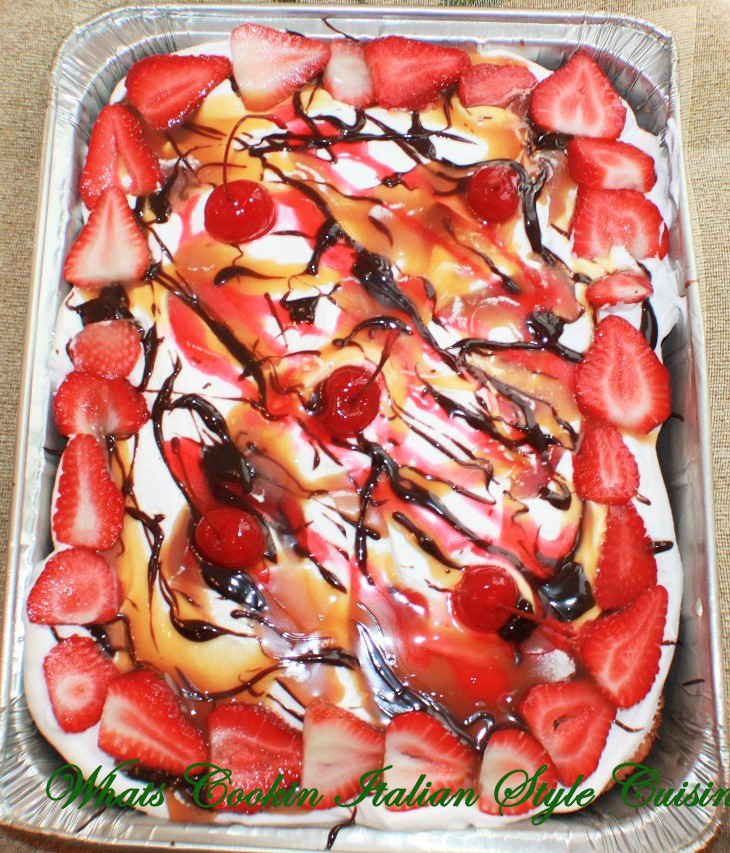 this is a marble cake with banana split toppings