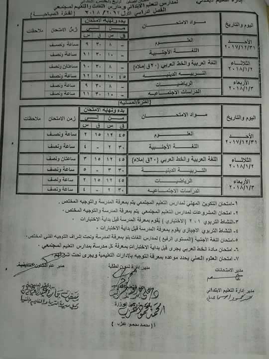جداول امتحانات محافظة المنيا الترم الأول 2018 1%2B%25281%2529