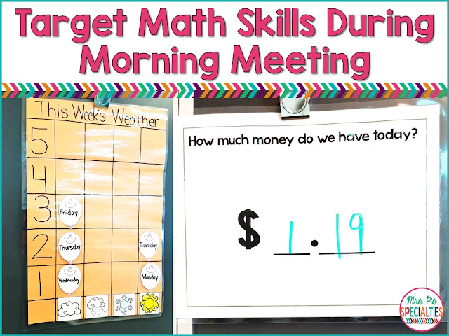 Morning meeting is one of my favorite times of the day. There is SOOO many skills you can incorporate into morning meeting. One of the easiest domains to target is math. Here are a few EASY ways to add math into your morning meeting.