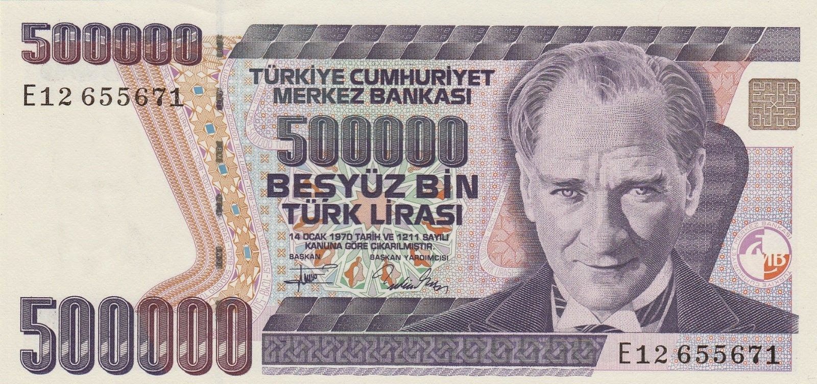 Turkey Banknotes 500000 Turkish Lira note "Türk Lirasi" 1997 Mustafa Kemal Atatürk