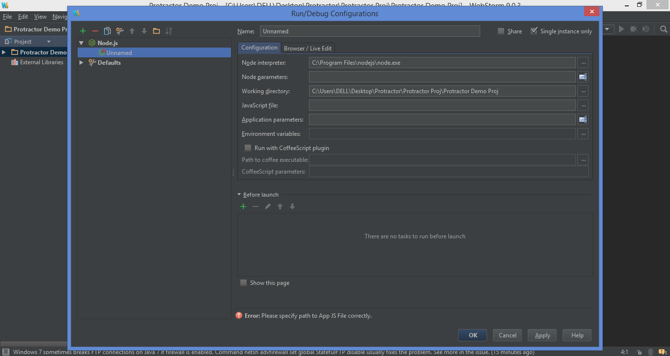 Protractor Configuring the protractor in webstorm ide and running the