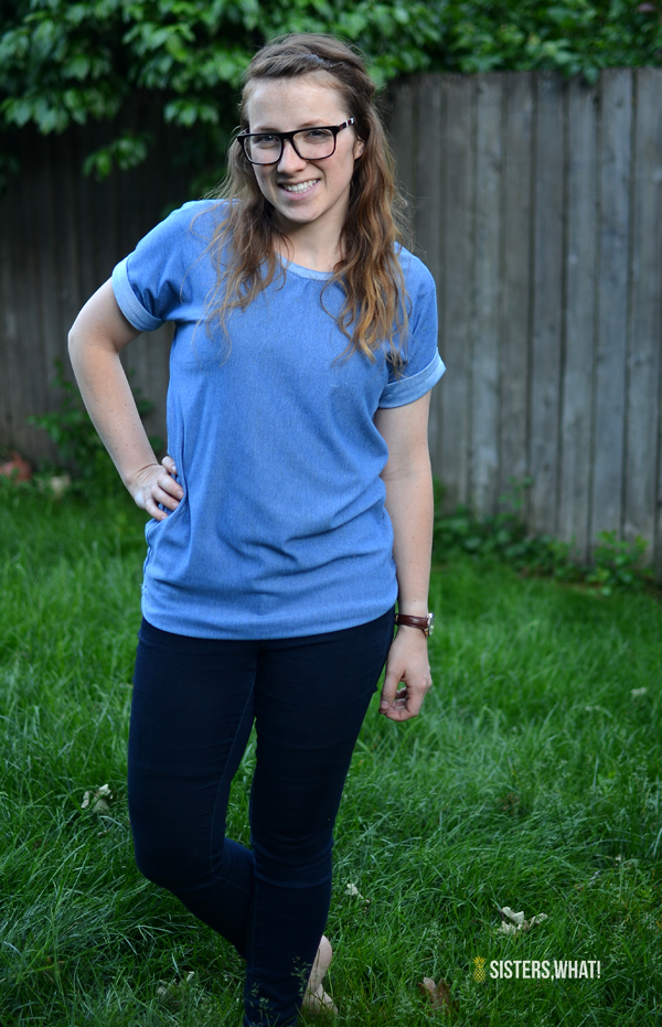 Easy DIY dolman shirt with rolled sleeves!