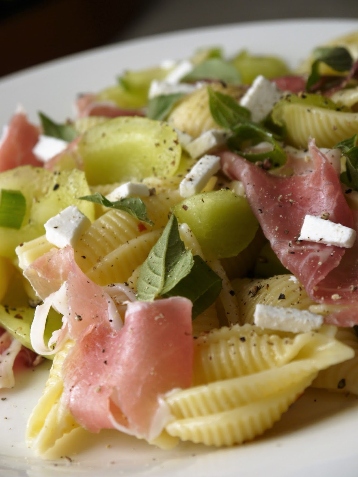 Clockwatching Tart Pasta Salad with Prosciutto and Melon