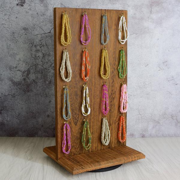 The Wooden Two-Sided Jewelry Display Stand is perfect for showcasing many bracelets | NileCorp.com