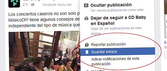 guardar en facebook inicio