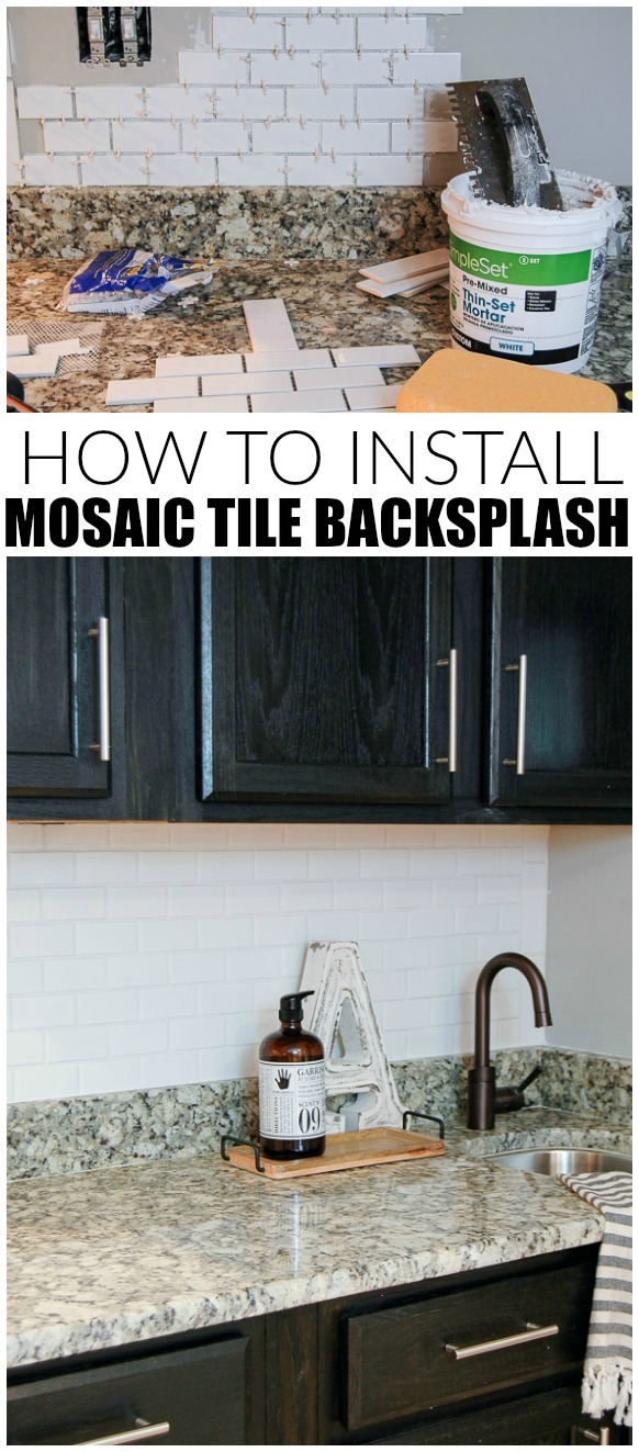Basement Makeover Mosaic Subway Tile Backsplash Little House of Four