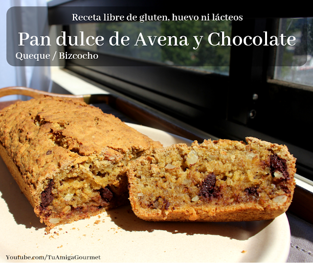 Receta: Bizcocho/ Queque /Pan Dulce de Avena sin huevo, gluten ni lácteos