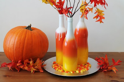 DIY tutorial: candy corn decoration made of wine bottles