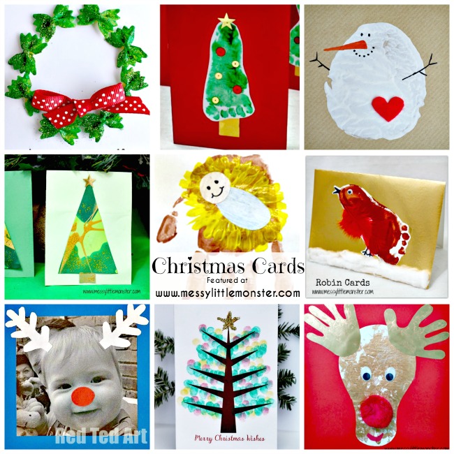 Homemade Christmas card ideas that  kids can make.  A list of handprint and footprint keepsake cards ideas and ideas that are simple enough for toddlers and preschoolers.