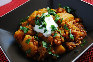 Crock Pot Pumpkin Lentil Stew  #pumpkinrecipesdinner