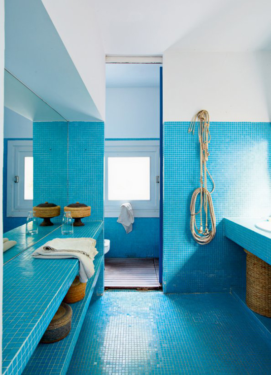 A contemporary summer house in Costa Brava, Spain, via Marie Claire Maison. #turquoise #bathroom