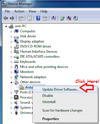 Update Driver Software, For Browsing The Arduino Board Driver Location