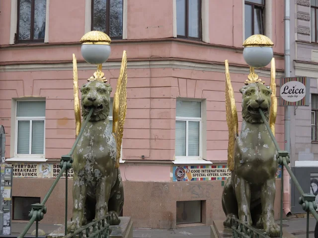 Winged griffins on a bridge in St. Petersburg, Russia