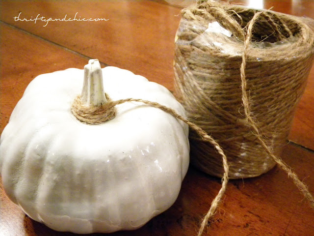 Painted pumpkins with curly jute stems. DIY pumpkin decor. Easy Fall decor and decorating ideas. Neutral Fall crafts