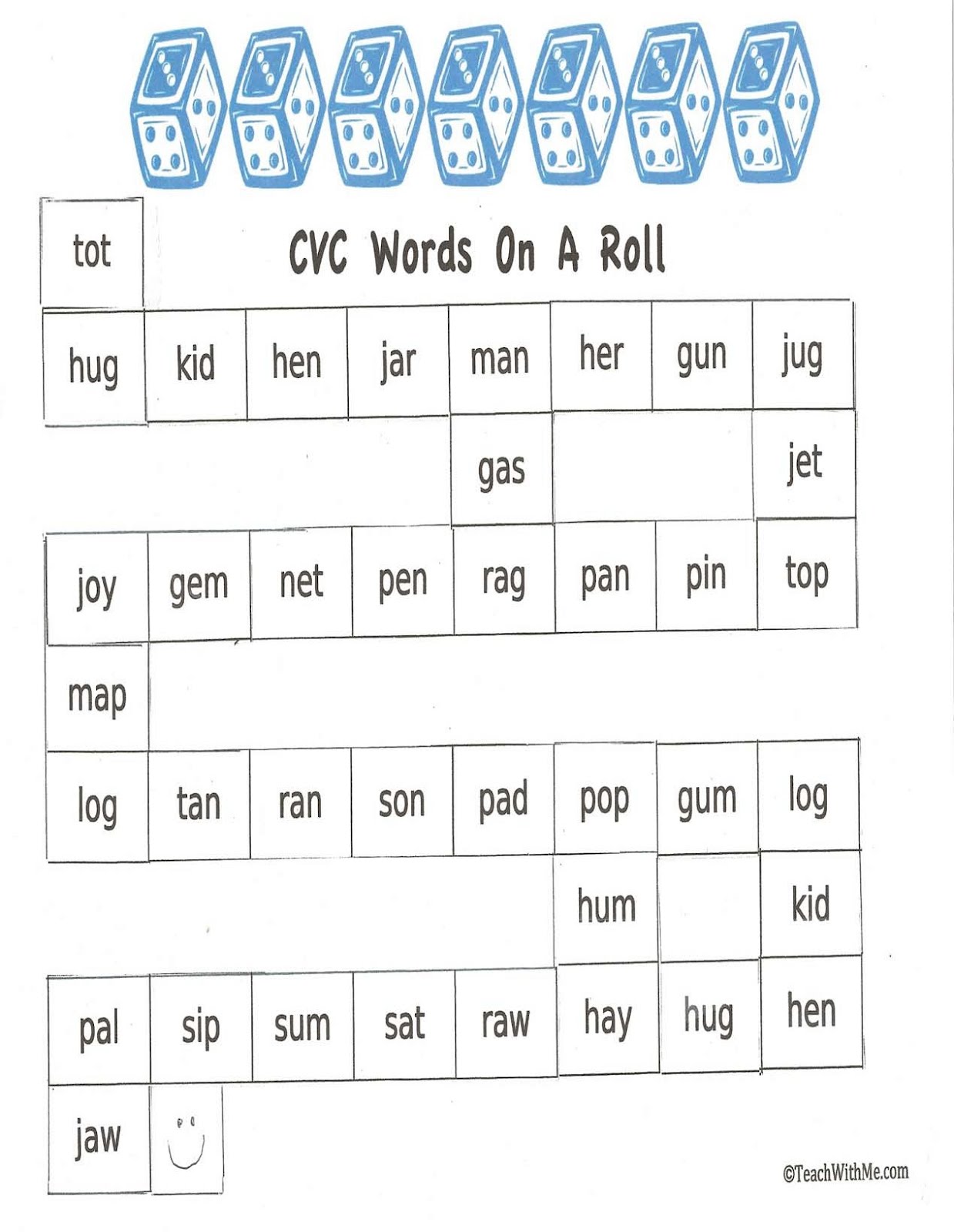 588 New worksheet about cvc words 864   will enjoy this dice game as they learn and reinforce 222 CVC words 