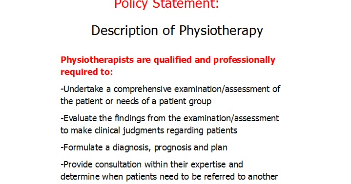 Physiotherapy JOBS: Description of Physiotherapy: Policy Statement WCPT