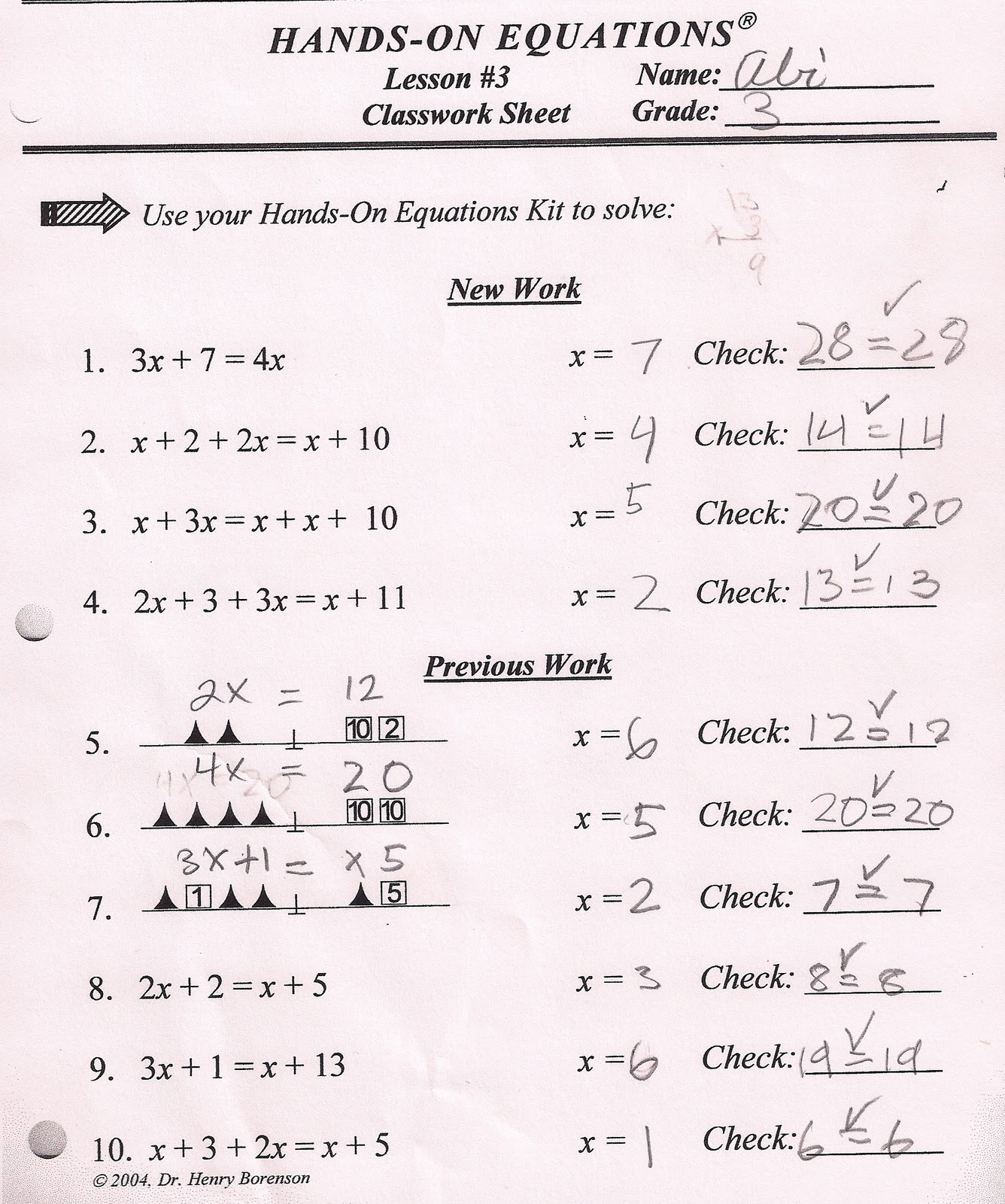 Hands On Equations Lesson 1 - Tessshebaylo