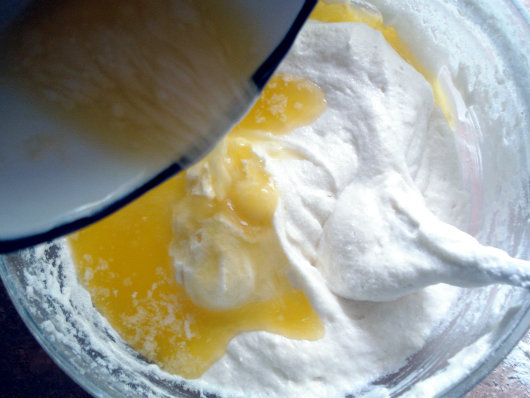 melted butter added to the cake batter