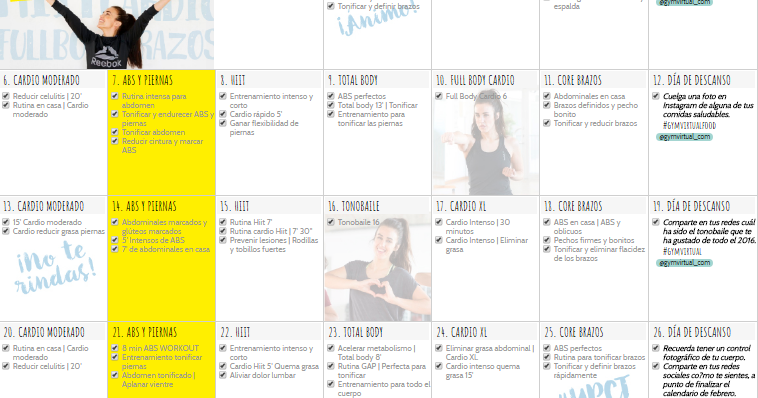Gymvirtual calendario para bajar de peso