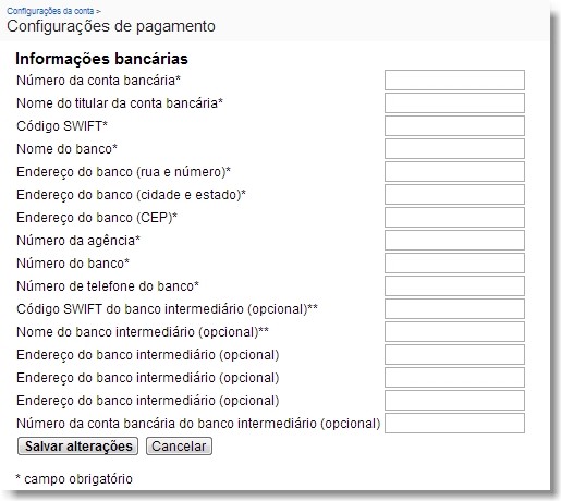 Preencher dados bancários no Adsense