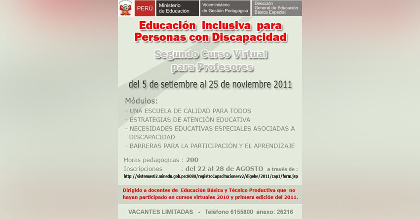 MINEDU - SEGUNDO CURSO VIRTUAL PARA PROFESORES: Educación Inclusiva para Personas con Discapacidad MINEDU - SEGUNDO CURSO VIRTUAL PARA PROFESORES: Educación Inclusiva para Personas con Discapacidad