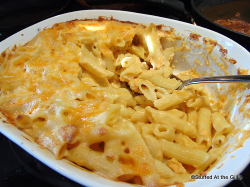 Penne with Cheese Sauce aka... Pool Noodles and Cheese served from the casserole dish.