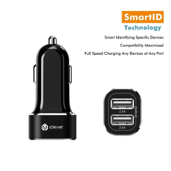 iClever BoostDrive 24W 4.8A Intelligent Dual USB Car Charger with SmartID Technology,