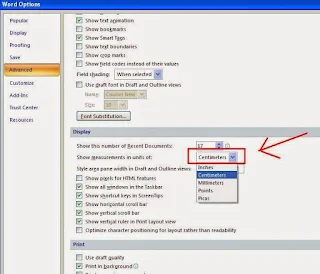 mengatur unit measurements ms word