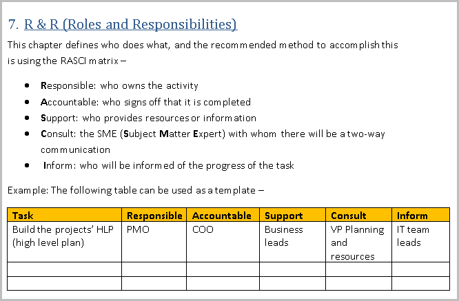 RASCI matrix