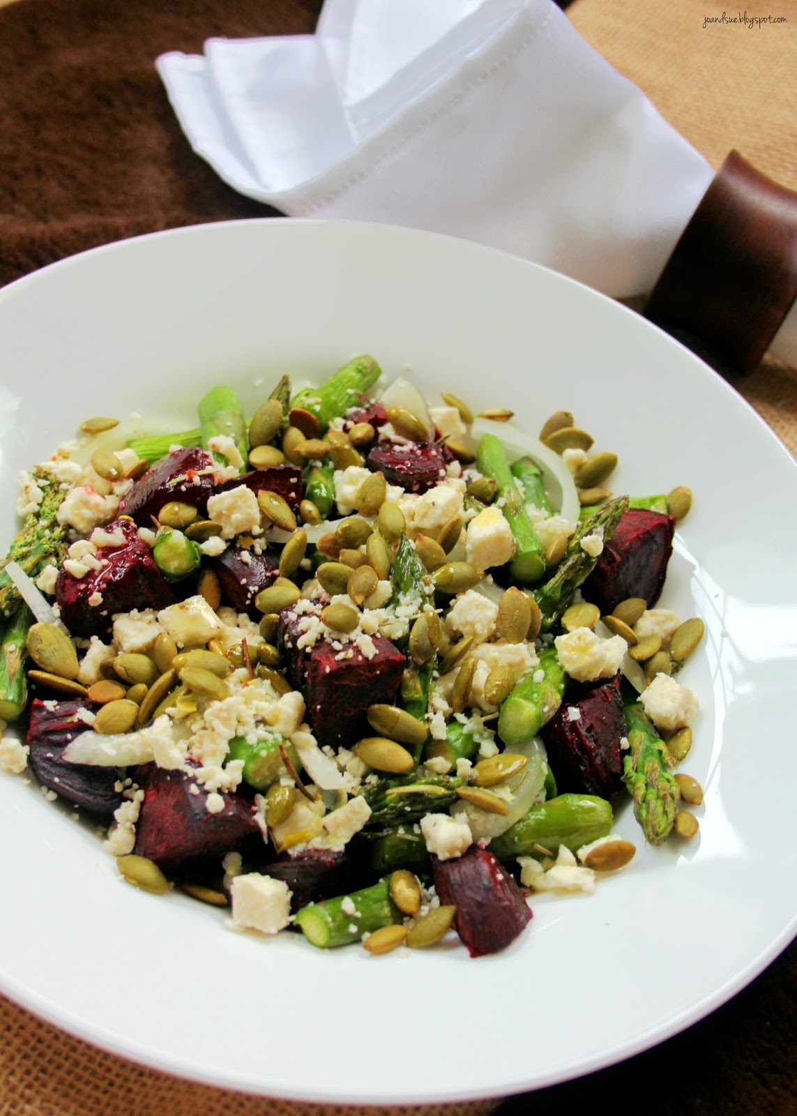 Jo and Sue Asparagus and Beet Salad with Feta and Pumpkin Seeds