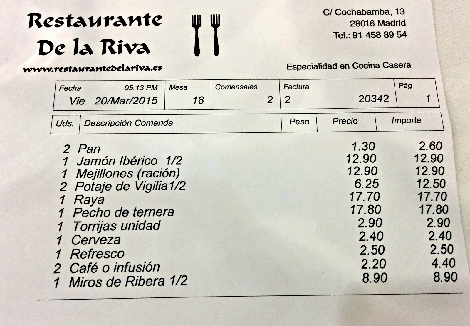 Restaurante De la Riva {Tradición diferente}  Con un par 