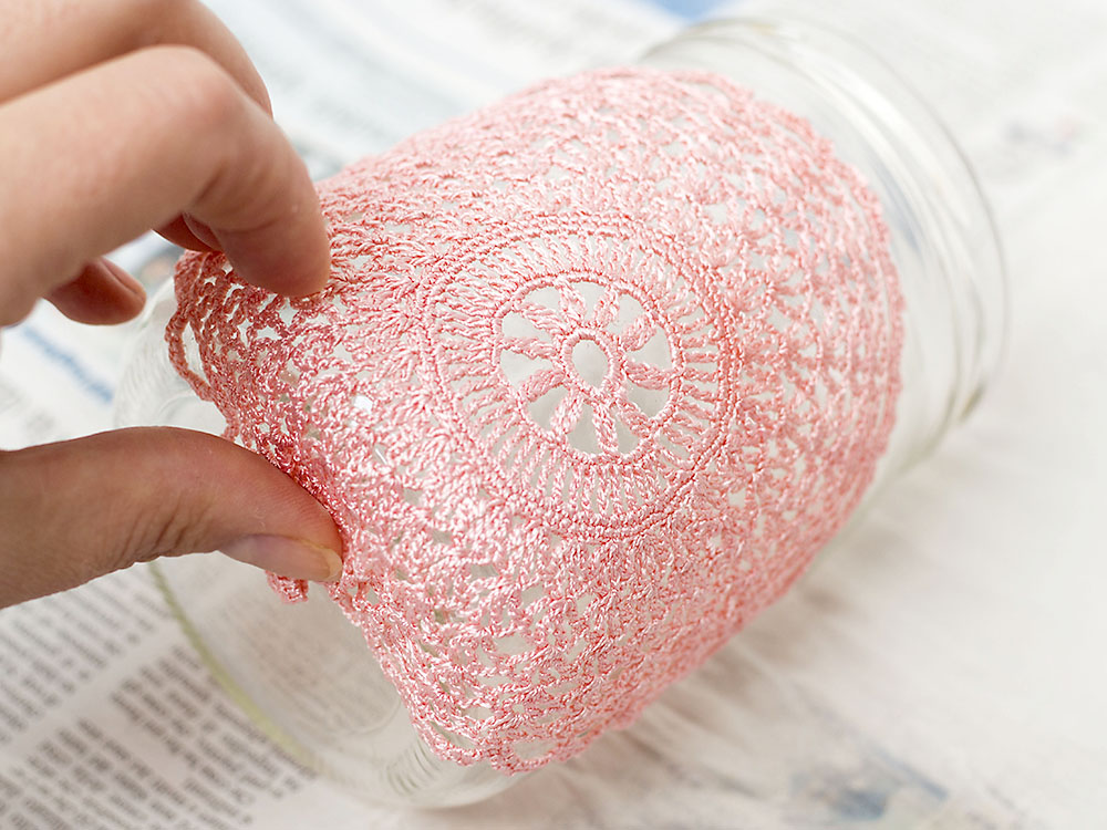 Katrinshine Candle holder from glass jar and doilies