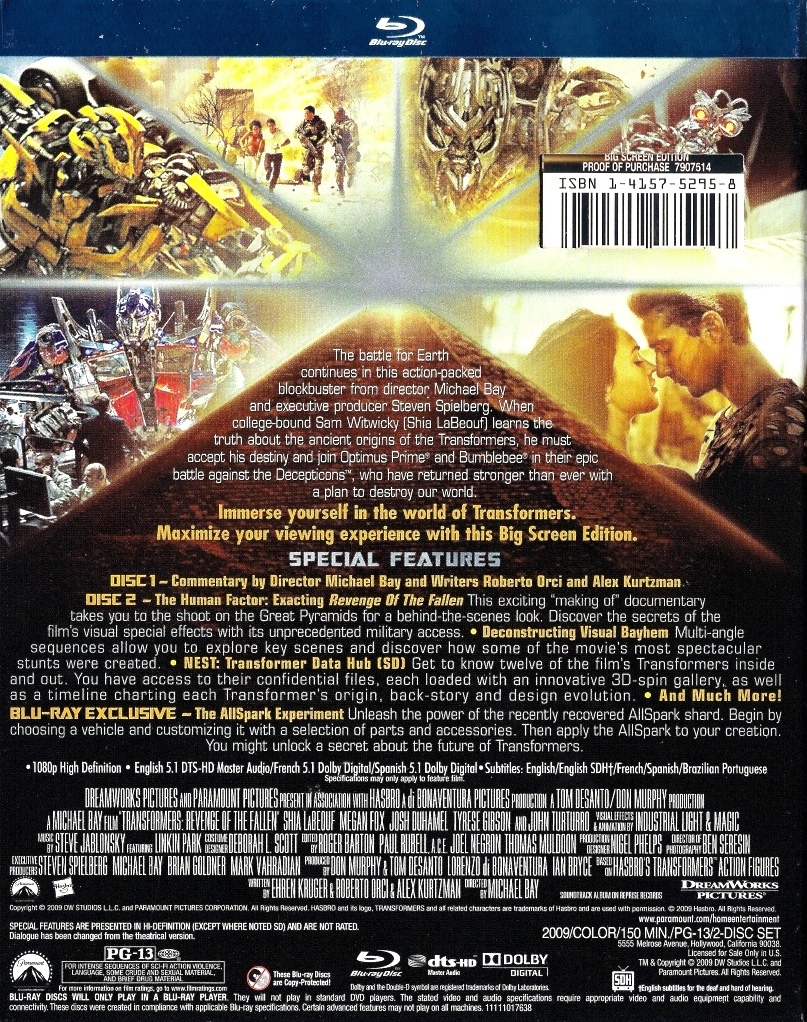 Bluray & DVD Exclusives Transformers Revenge of the Fallen Walmart Exclusive Big Screen Bluray & DVD Exclusives Transformers Revenge of the Fallen Walmart Exclusive Big Screen