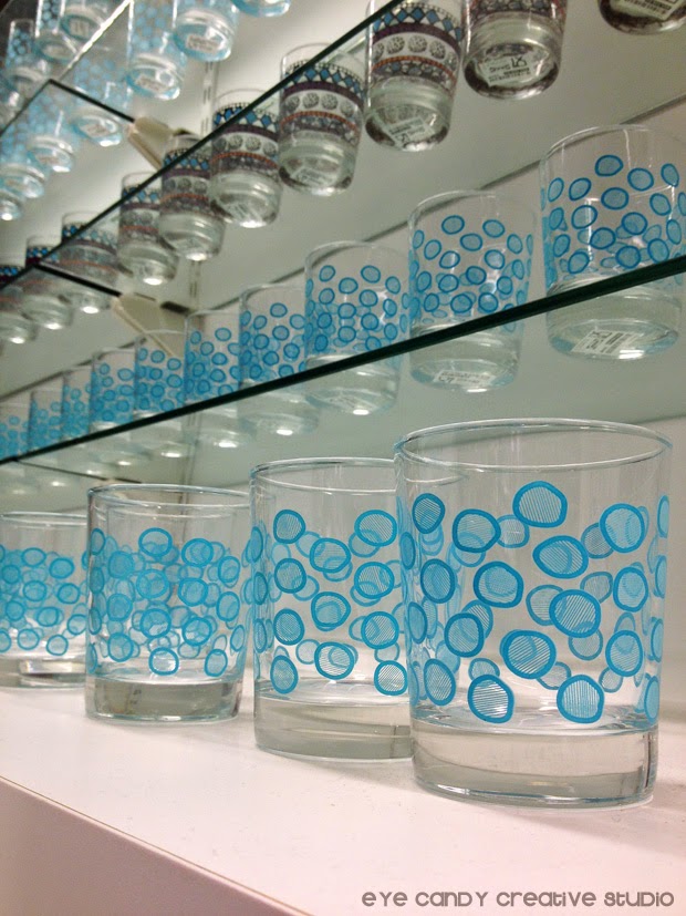aqua bubble glasses, IKEA barware, circle pattern glass
