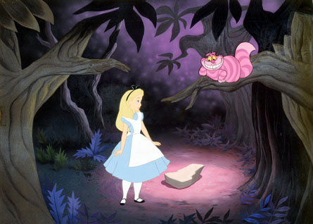 Alice and Cheshire Cat Alice in Wonderland 1951 animatedfilmreviews.filminspector.com