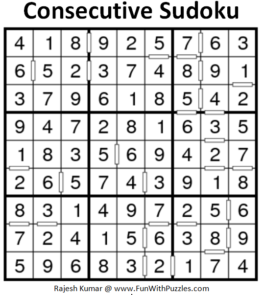 Consecutive Sudoku (Daily Sudoku League #171) Solution