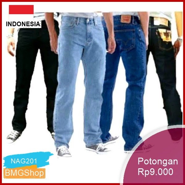 NAG201 Celana Jeans Standard Pria Warna Biru Dan Hitam Bmgshop