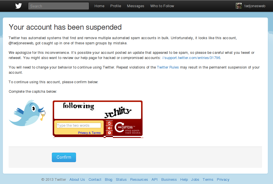 My Twitter account was suspended